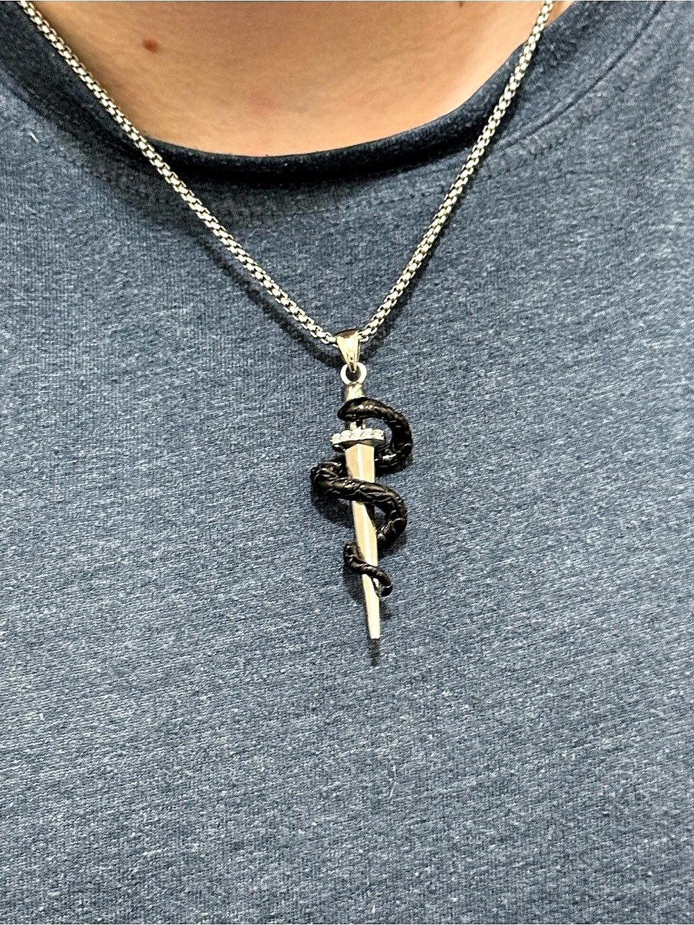 Snake Pendant Necklace in Gold & Black Like New